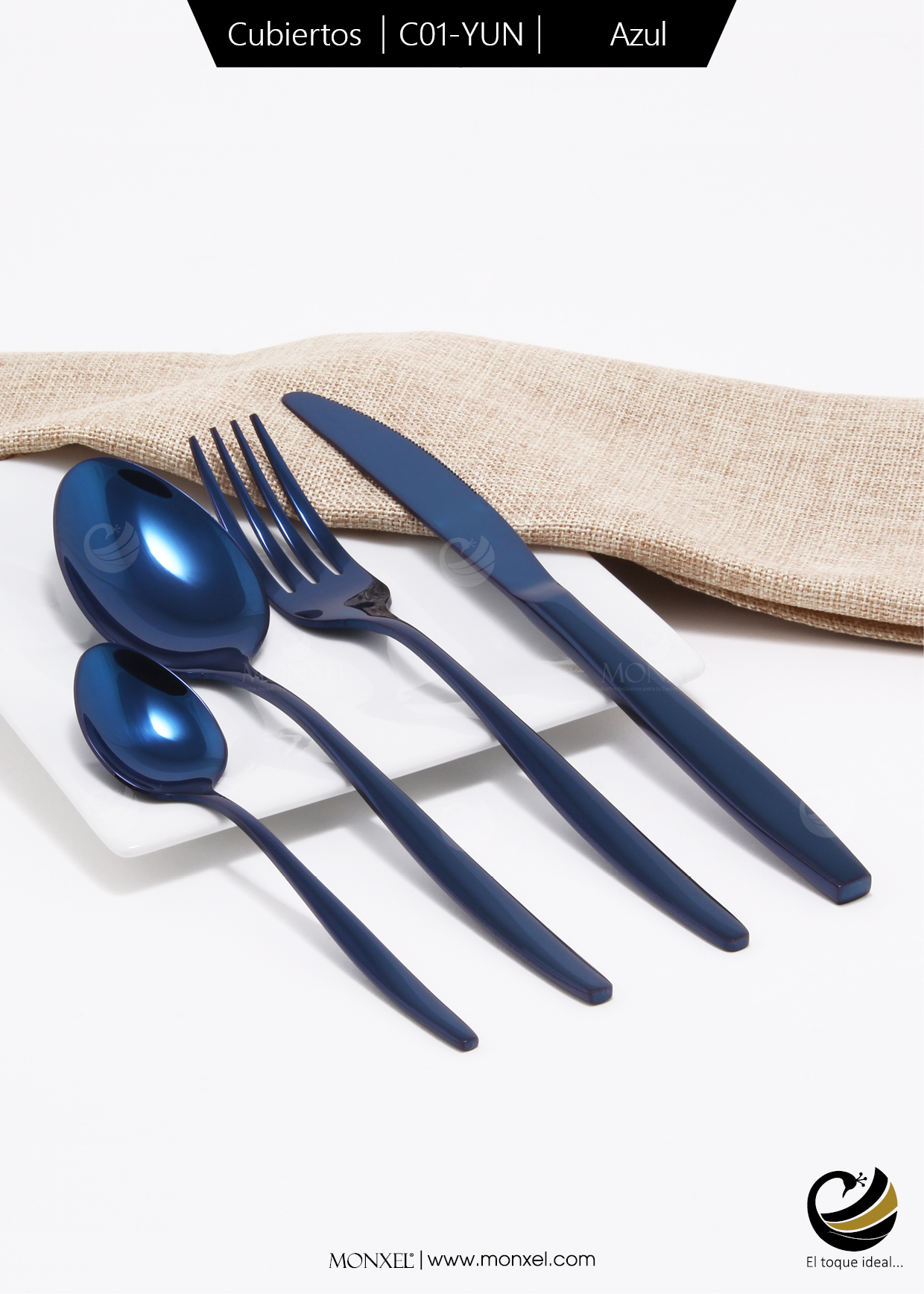 Cubiertos C01-YUN Azul Set 4pz (Acero Inoxidable)