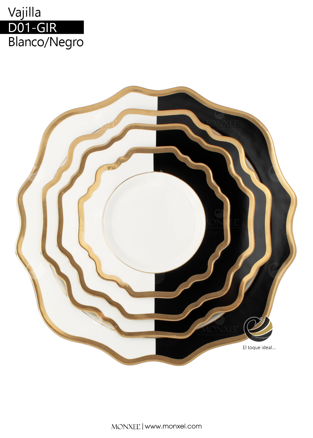 Vajilla D01-GIR Blanco/Negro (Porcelana)