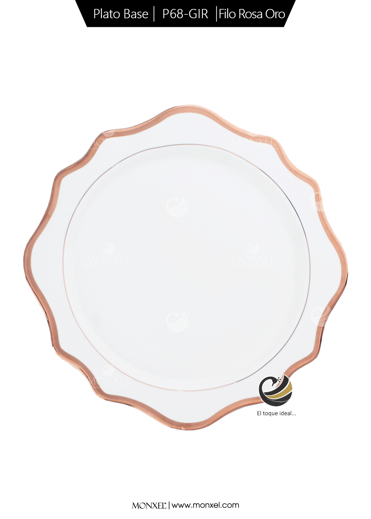 Plato Base P68-GIR Filo Rosa Oro 34 cm. (Porcelana)