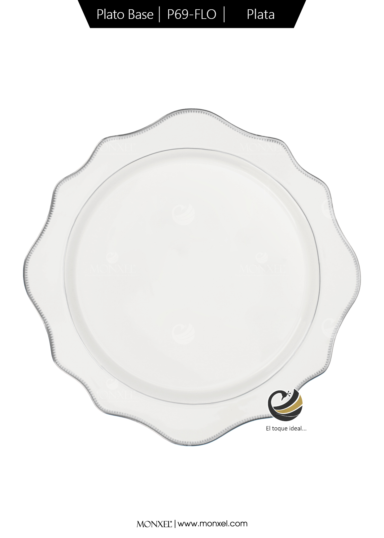 Plato Base P69-FLO Filo Plata 34 cm. (Porcelana)
