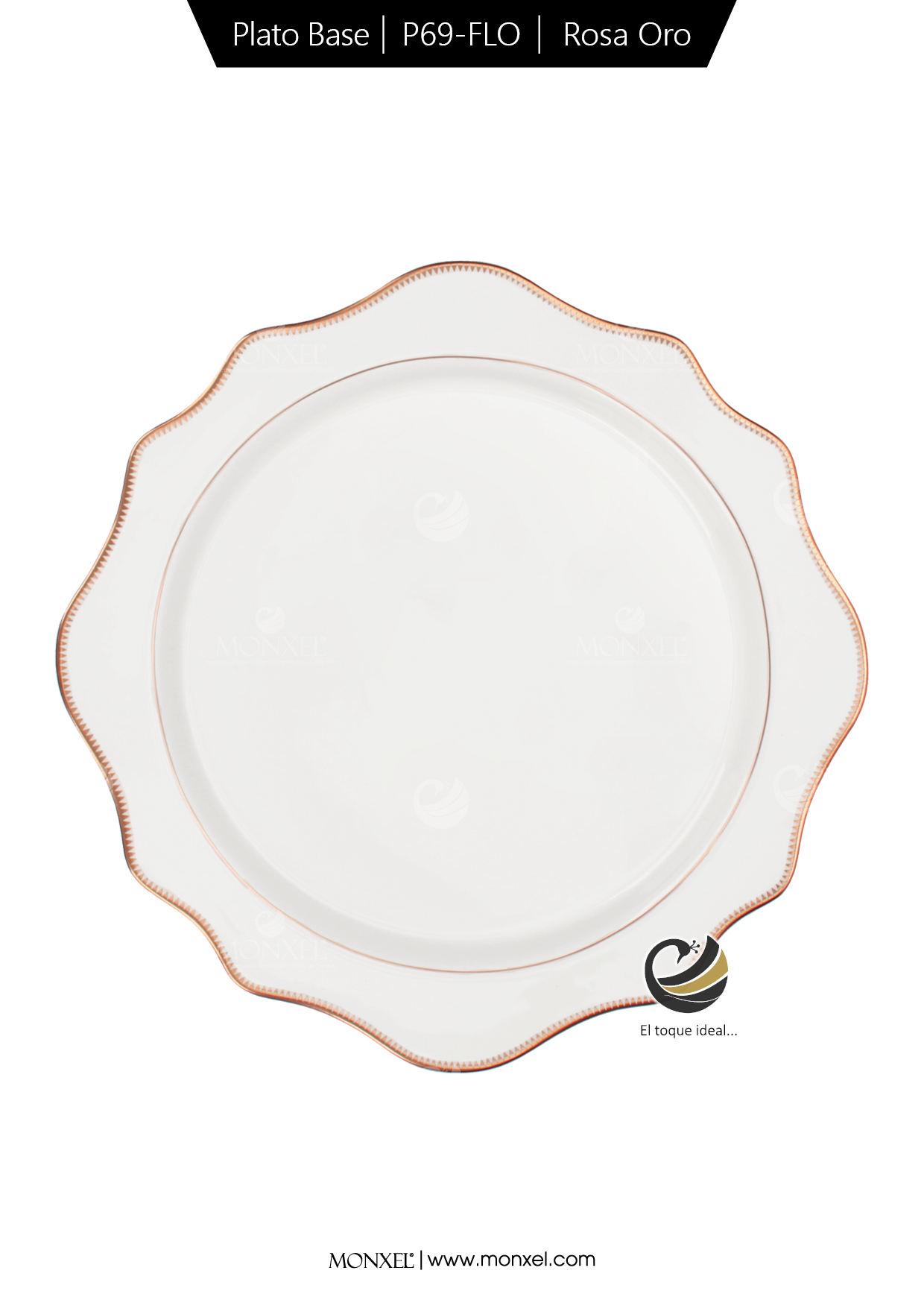 Plato Base P69-FLO Filo Rosa Oro 34 cm. (Porcelana)