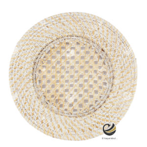 Plato Base P102-LAO Blanco Vintage 31cm. (Ratán Natural)