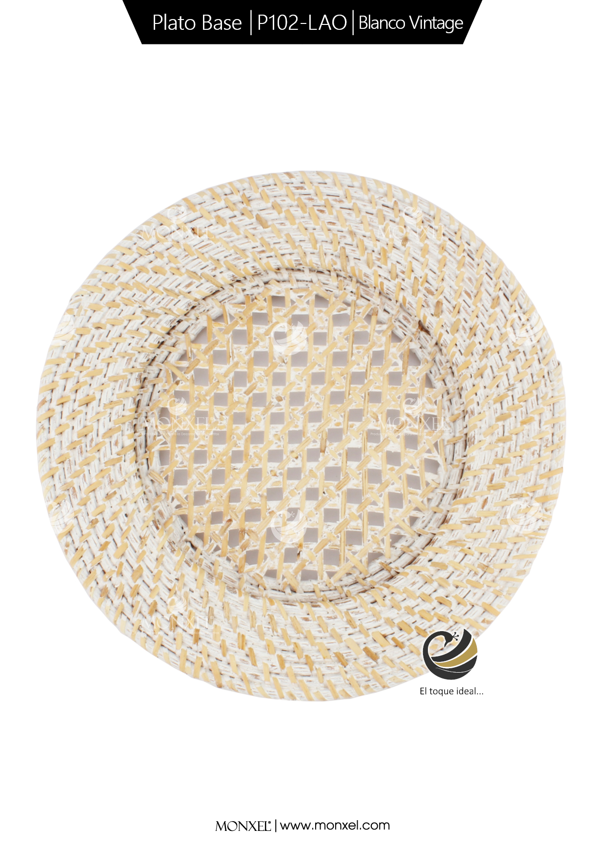 Plato Base P102-LAO Blanco Vintage 31cm. (Ratán Natural)