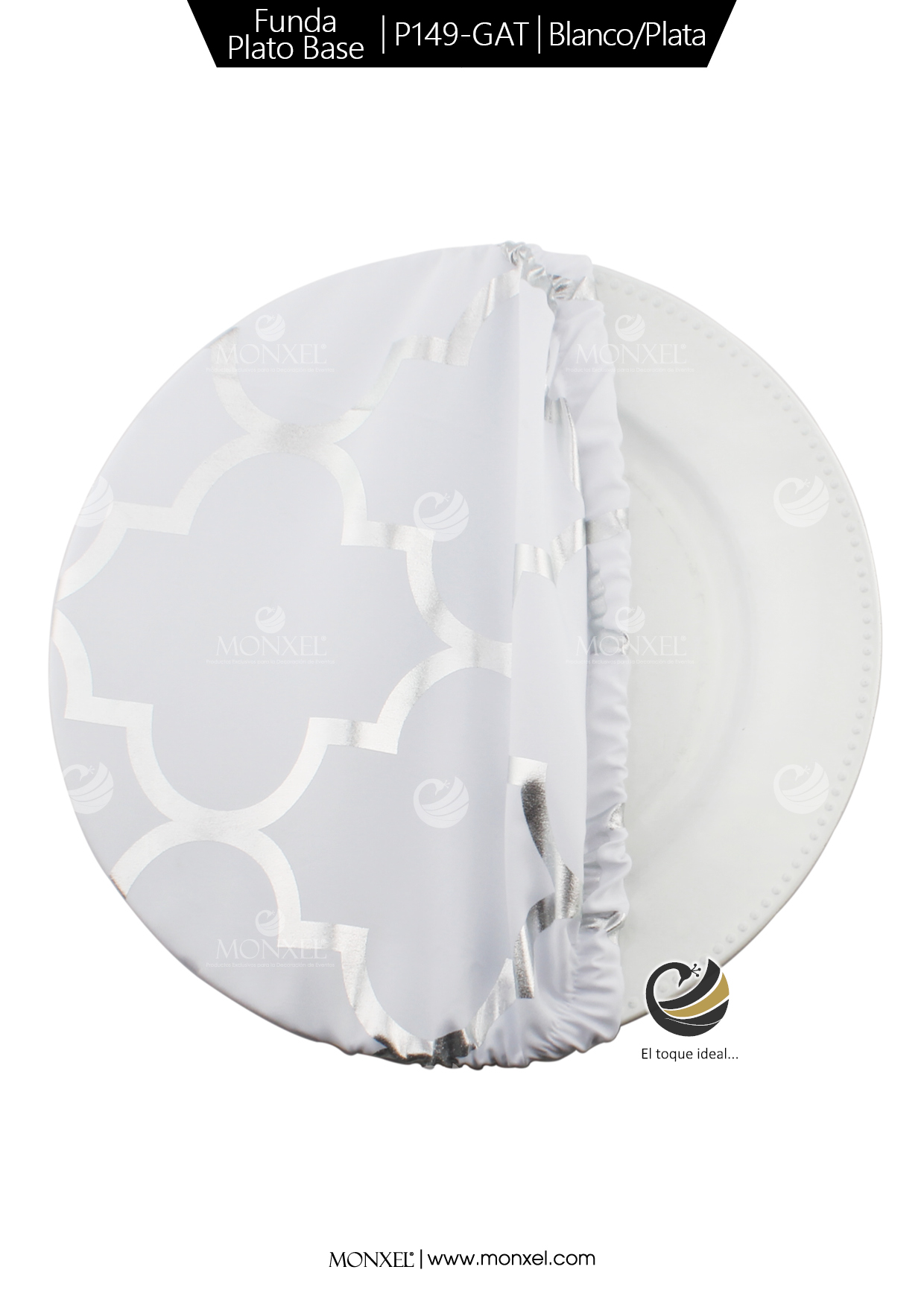 Funda Plato Base P149-GAT Blanco/Plata 40 cm. (Textil)