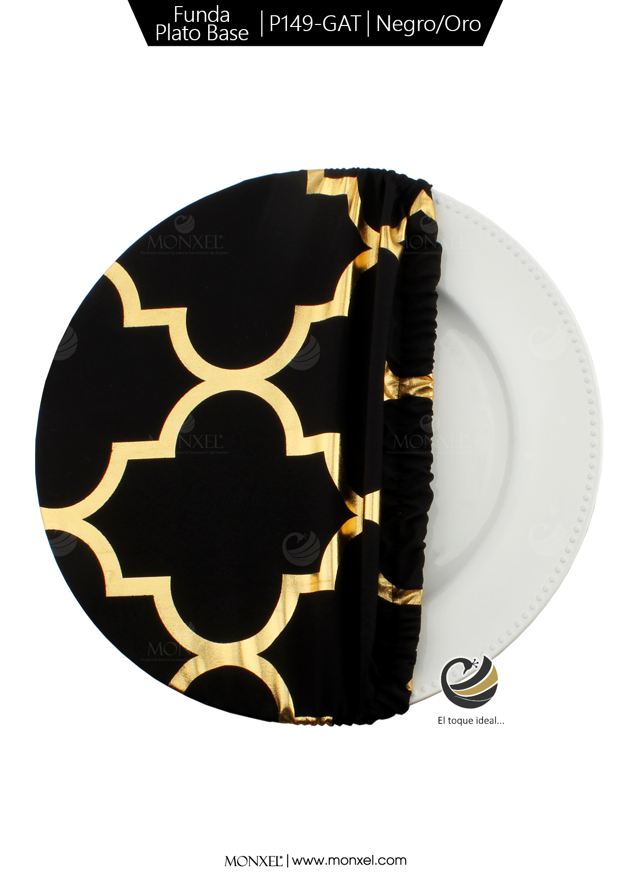 Funda Plato Base P149-GAT Negro/Oro 40 cm. (Textil)