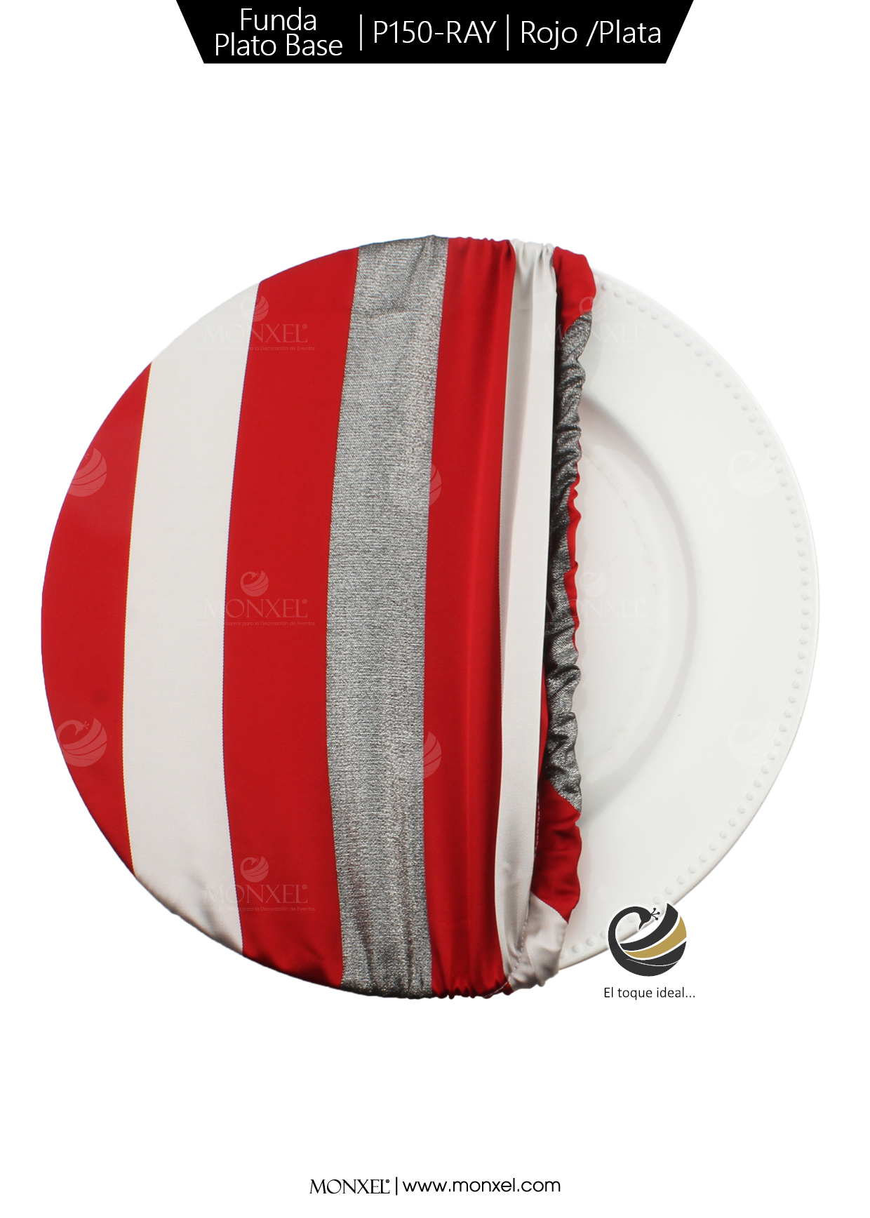 Funda Plato Base P150-RAY Rojo/Plata 40 cm. (Textil)