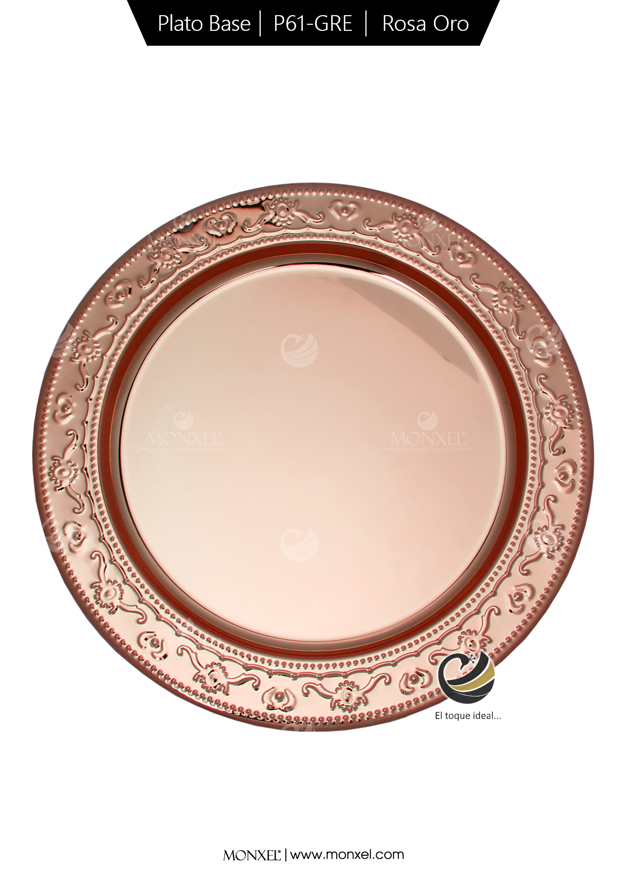 Plato Base P61-GRE Rosa Oro 33 cm. (Acero Inoxidable)