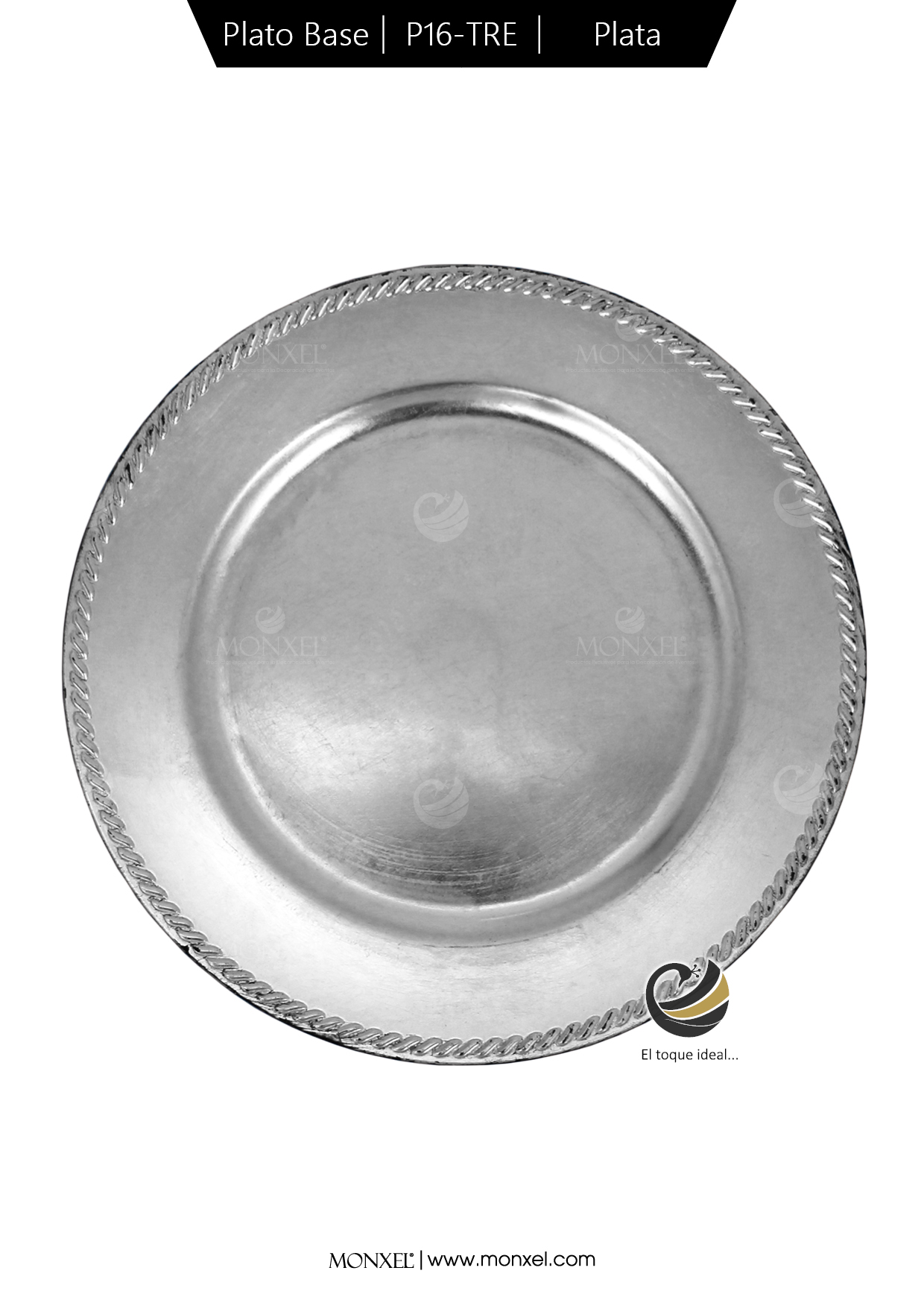 Plato Base P16-TRE Plata 33 cm. (Polipropileno)