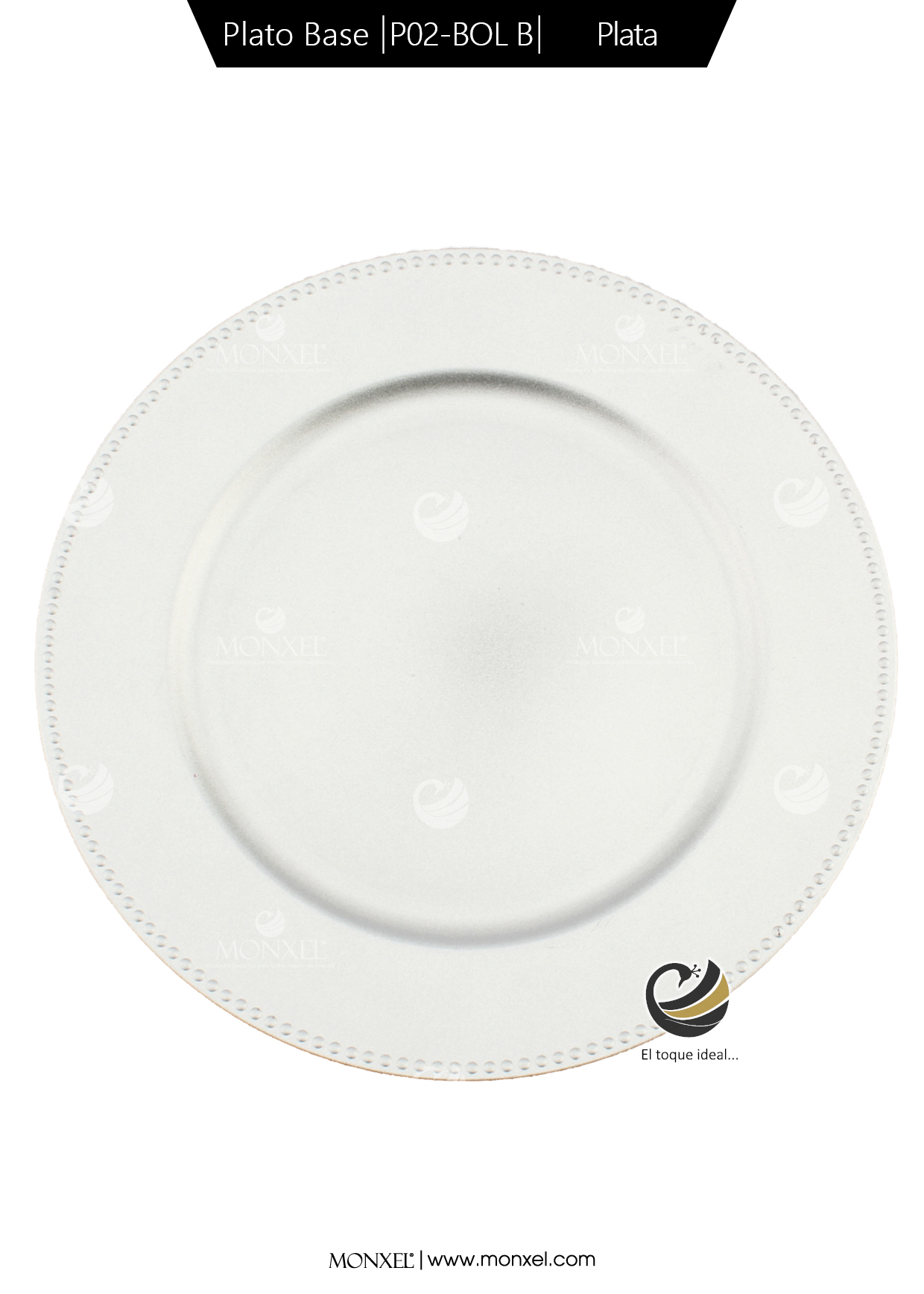 Plato Base P02-BOL B Plata 33 cm. (Polipropileno)