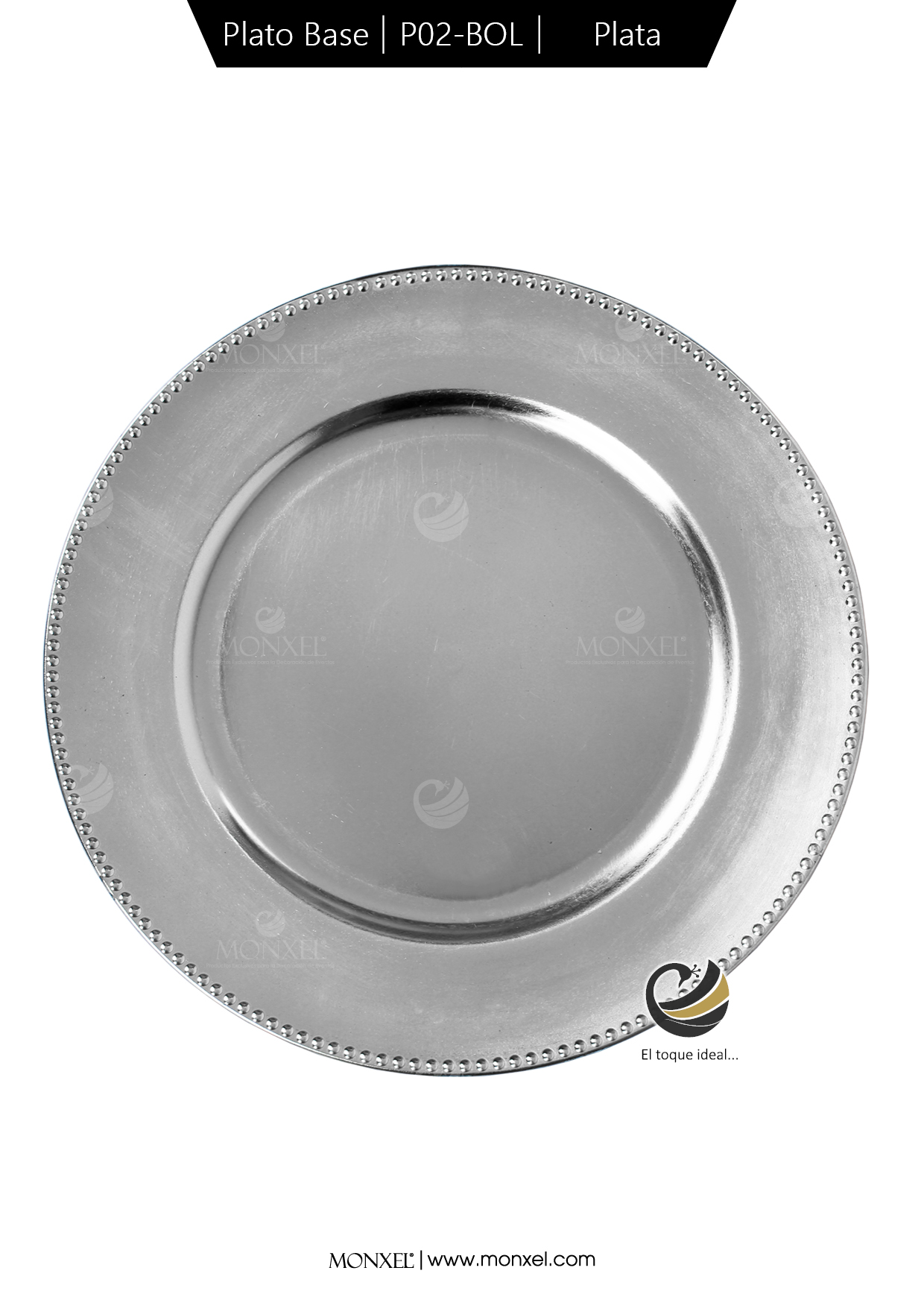 Plato Base P02-BOL Plata 33 cm. (Polipropileno)