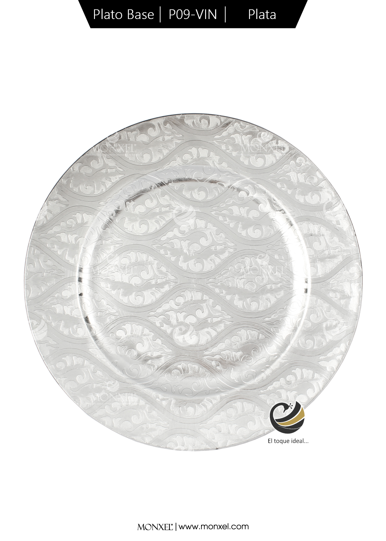 Plato Base P09-VIN Plata 33 cm. (Polipropileno)