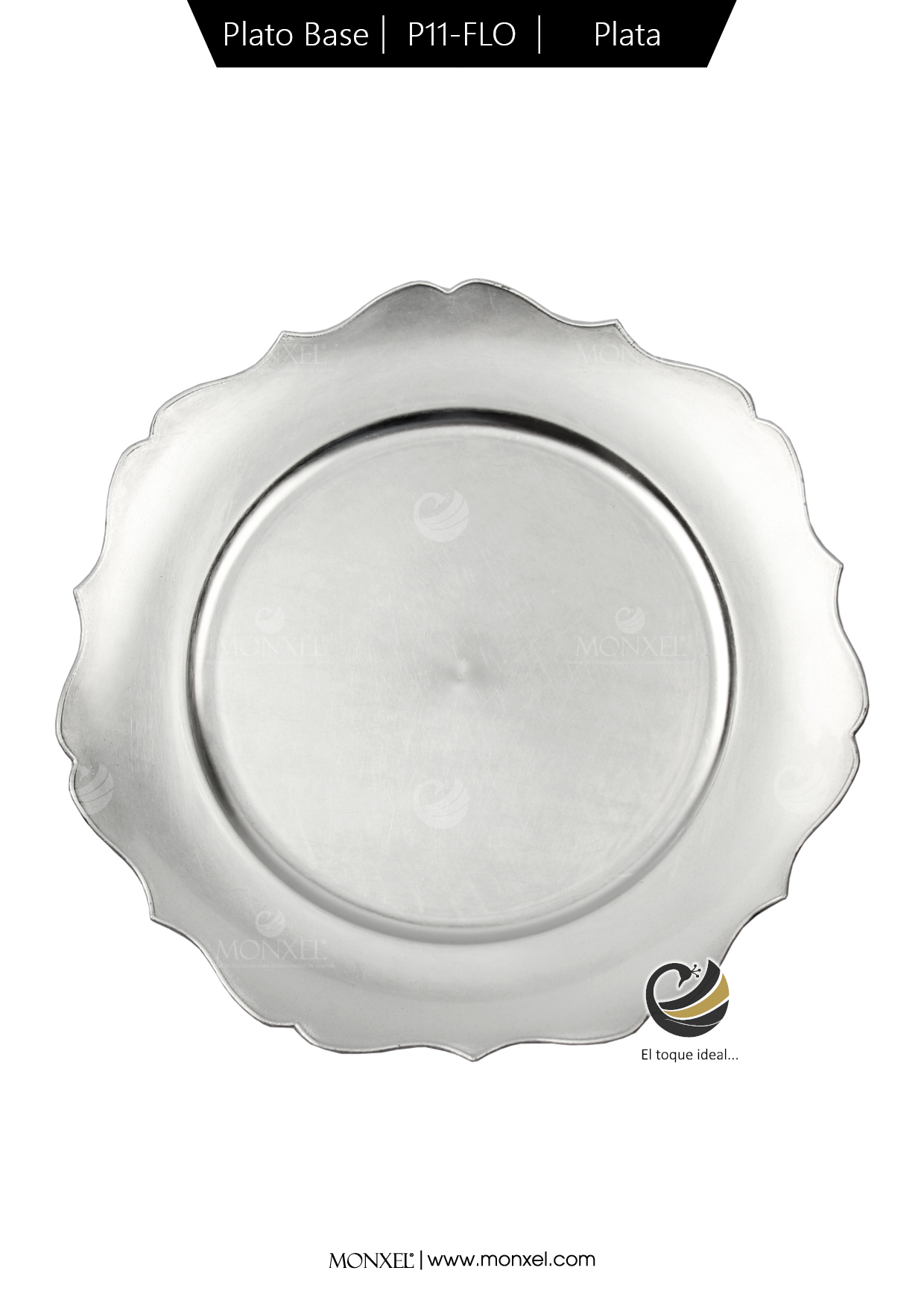 Plato Base P11-FLO Plata 33 cm. (Polipropileno)