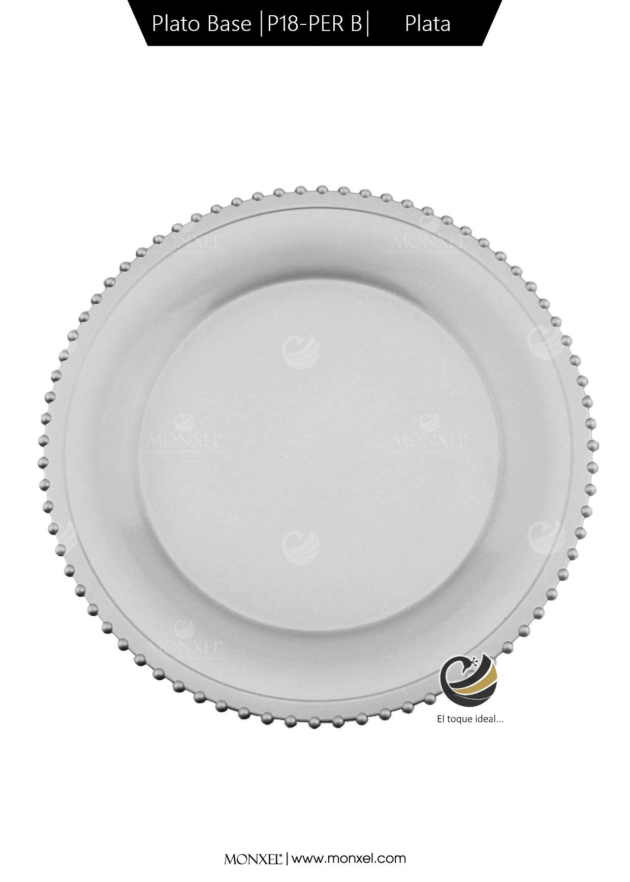 Plato Base P18-PER B Plata 33 cm. (Polipropileno)