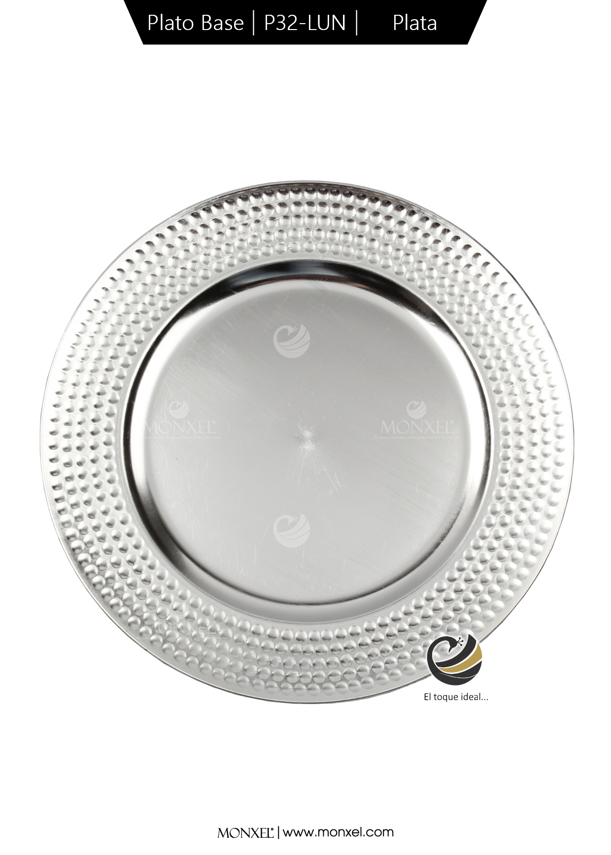 Plato Base P32-LUN Plata 33 cm. (Polipropileno)