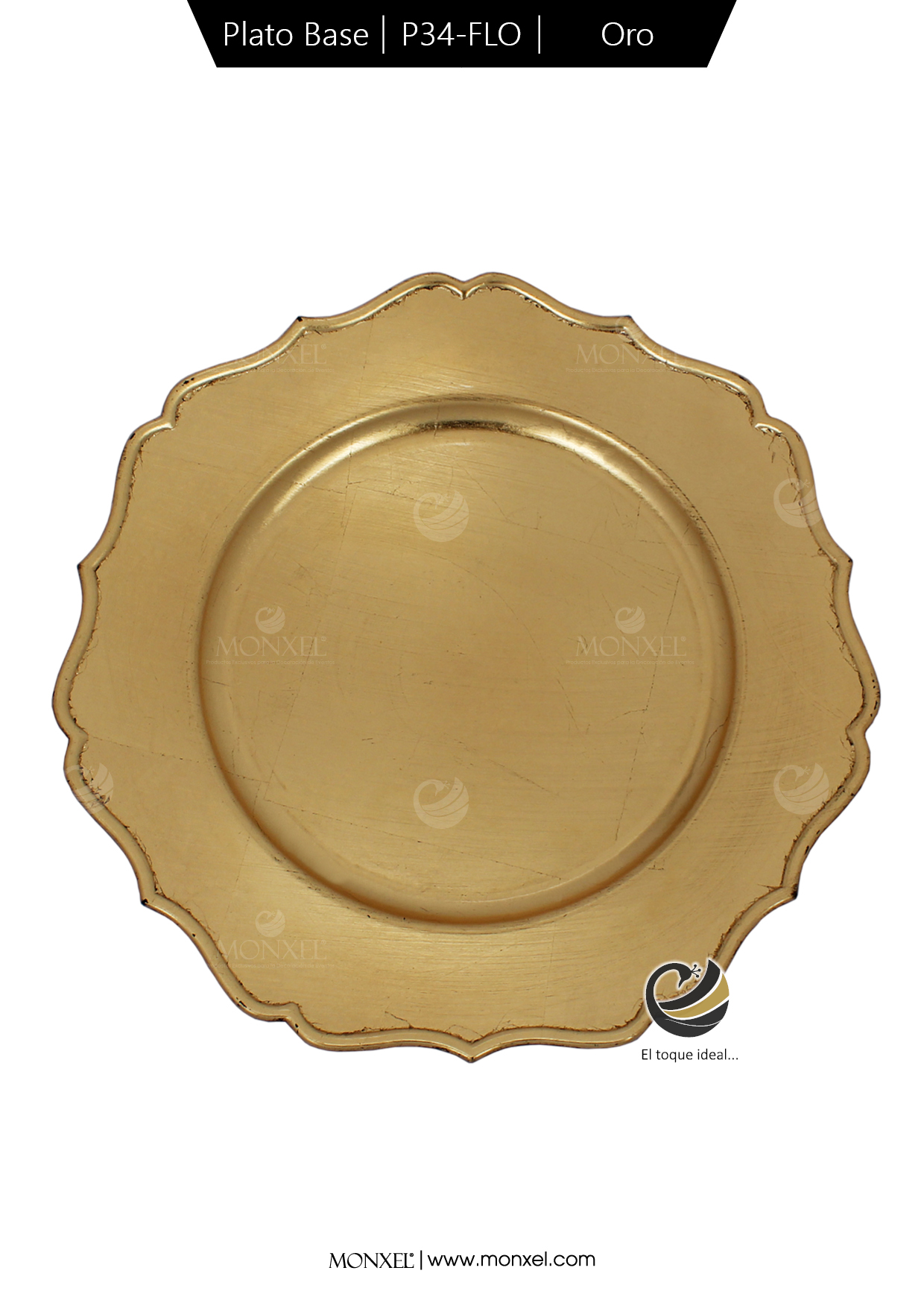 Plato Base P34-FLO Oro 33 cm. (Polipropileno)