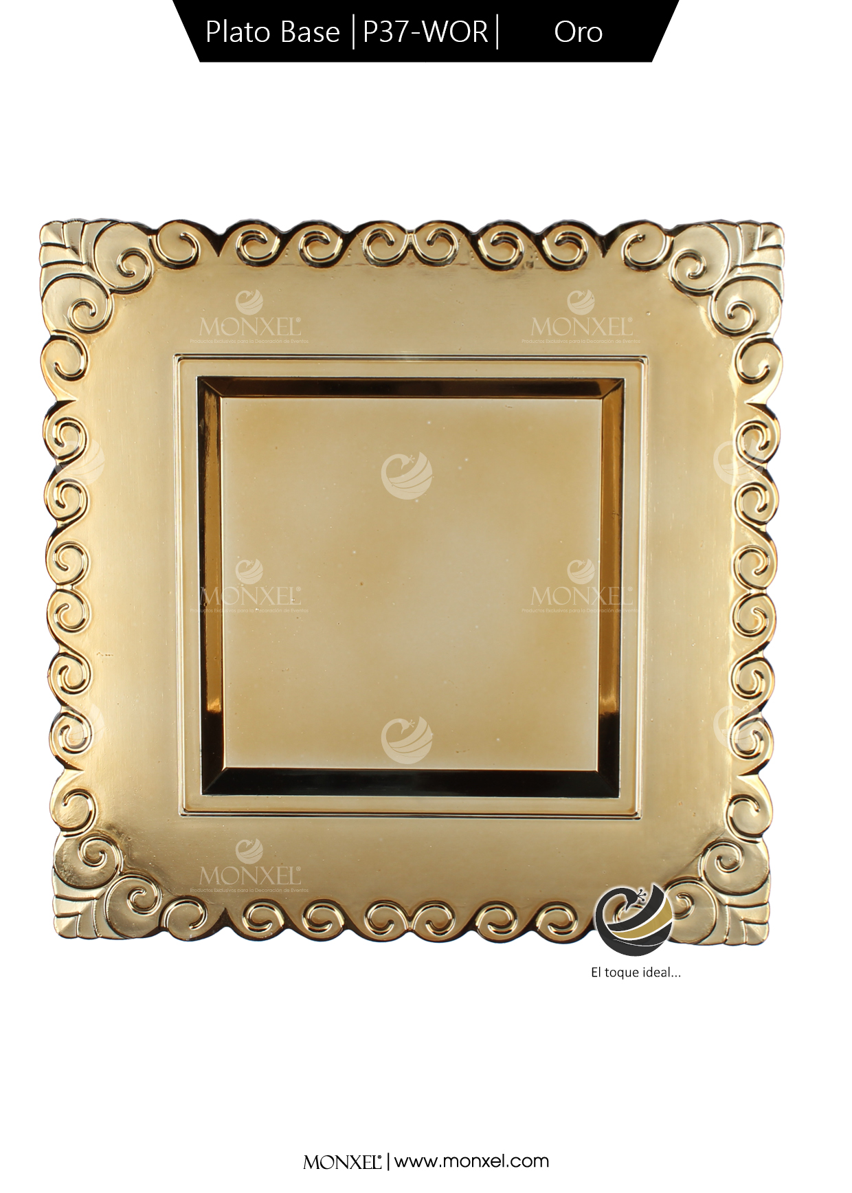 Plato Base P37-WOR Oro 33x33 cm. (Polipropileno)