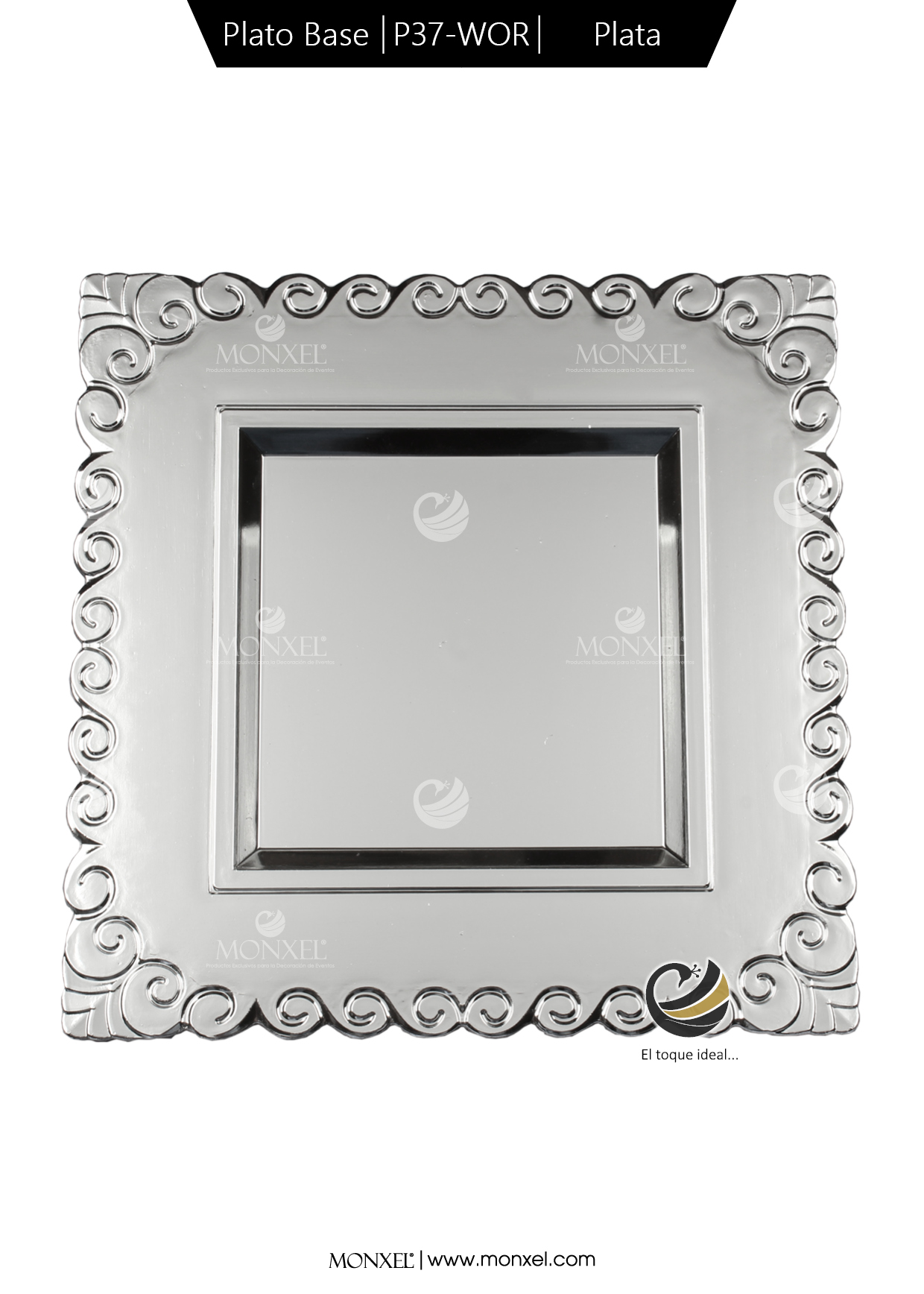 Plato Base P37-WOR Plata 33x33 cm. (Polipropileno)