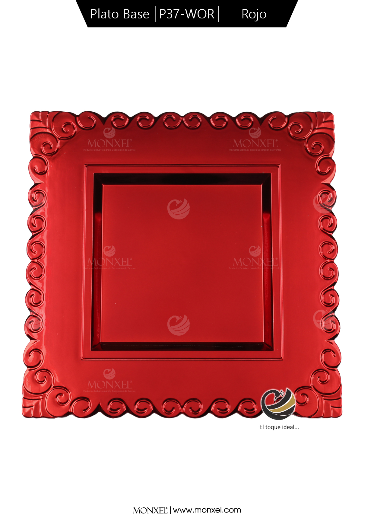 Plato Base P37-WOR Rojo 33x33 cm. (Polipropileno)