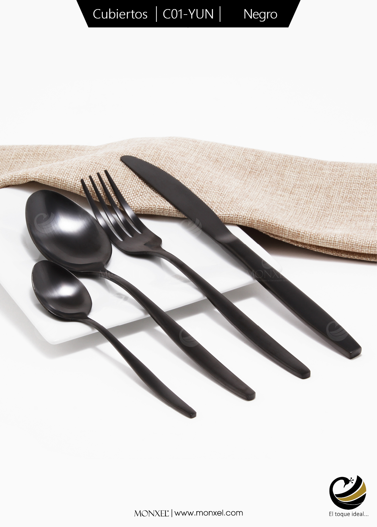 Cubiertos C01-YUN Negro Set 4pz (Acero Inoxidable)