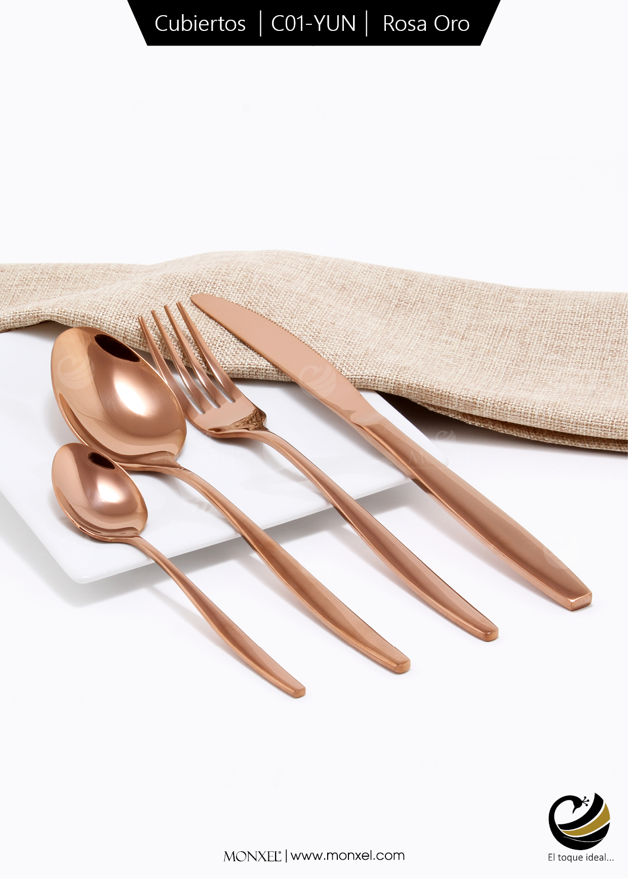 Cubiertos C01-YUN Rosa Oro Set 4pz (Acero Inoxidable)