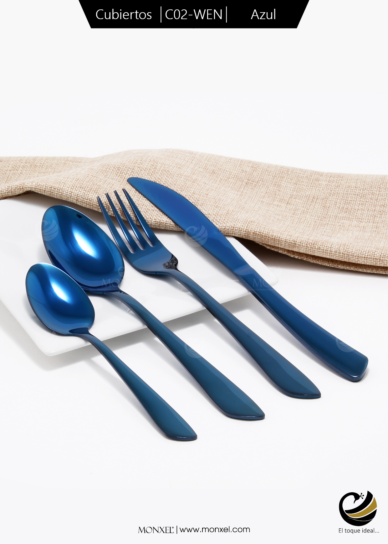 Cubiertos C02-WEN Azul Set 4pz (Acero Inoxidable)