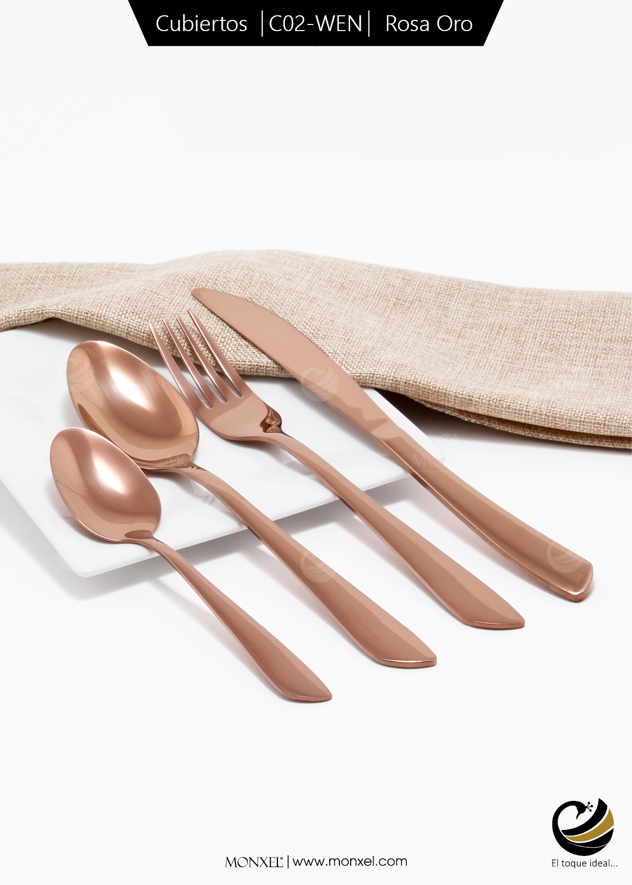 Cubiertos C02-WEN Rosa Oro Set 4pz (Acero Inoxidable)