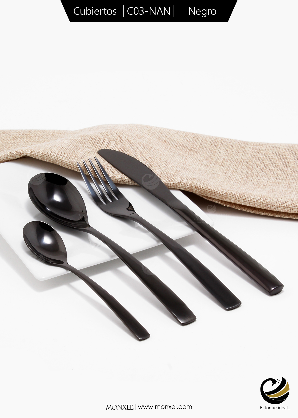 Cubiertos C03-NAN Negro Set 4pz (Acero Inoxidable)