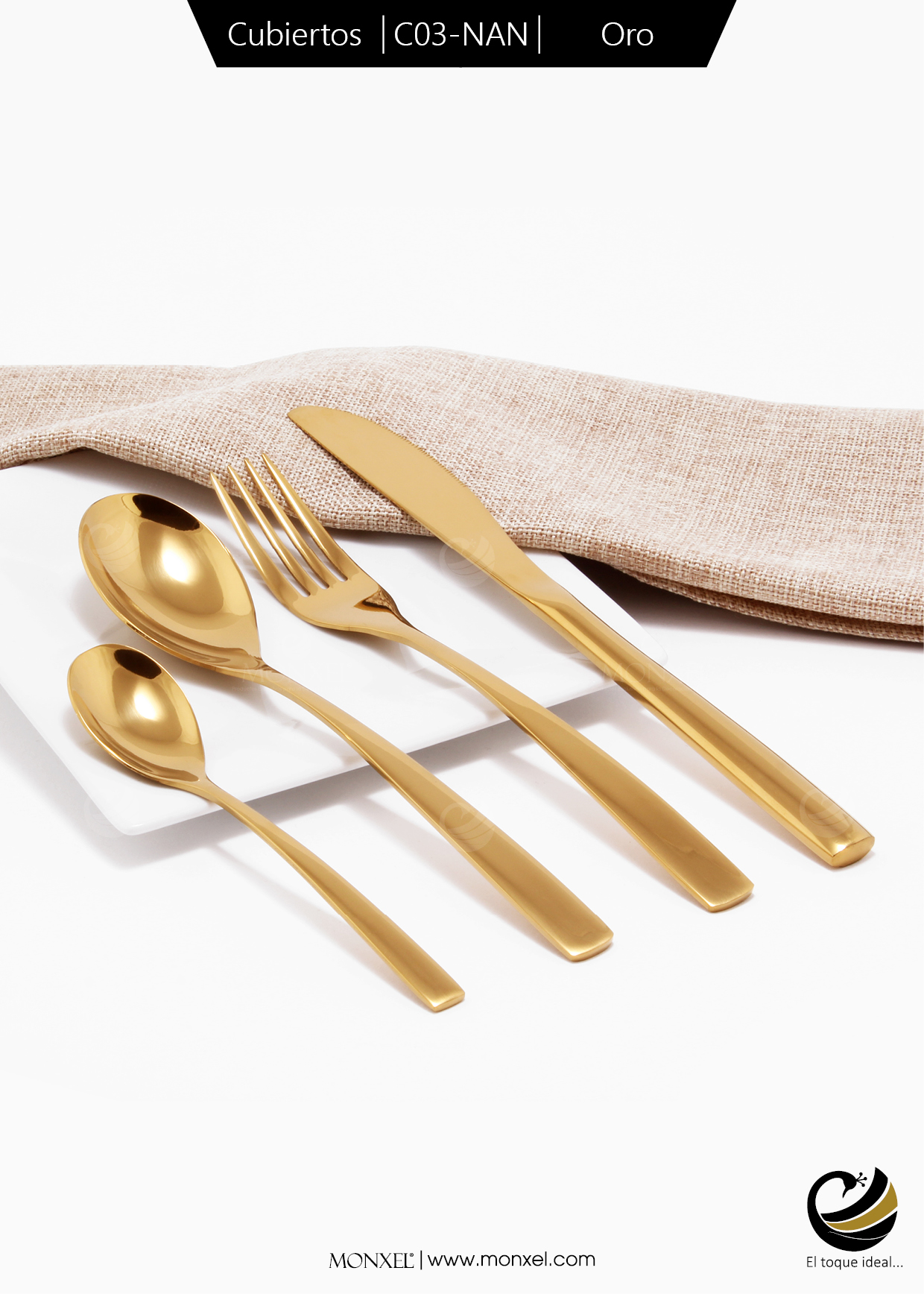 Cubiertos C03-NAN Oro Set 4pz (Acero Inoxidable)
