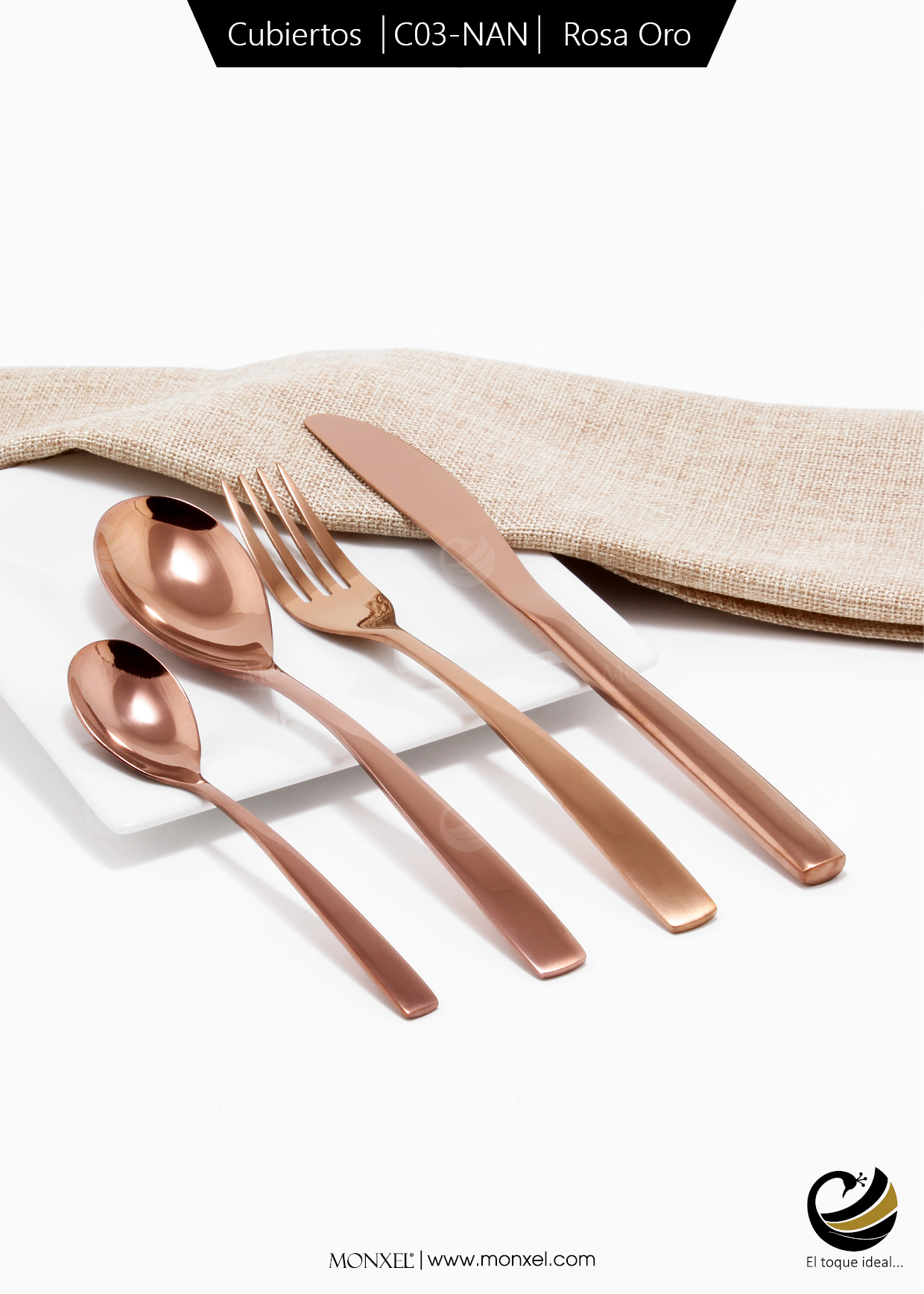 Cubiertos C03-NAN Rosa Oro Set 4pz (Acero Inoxidable)