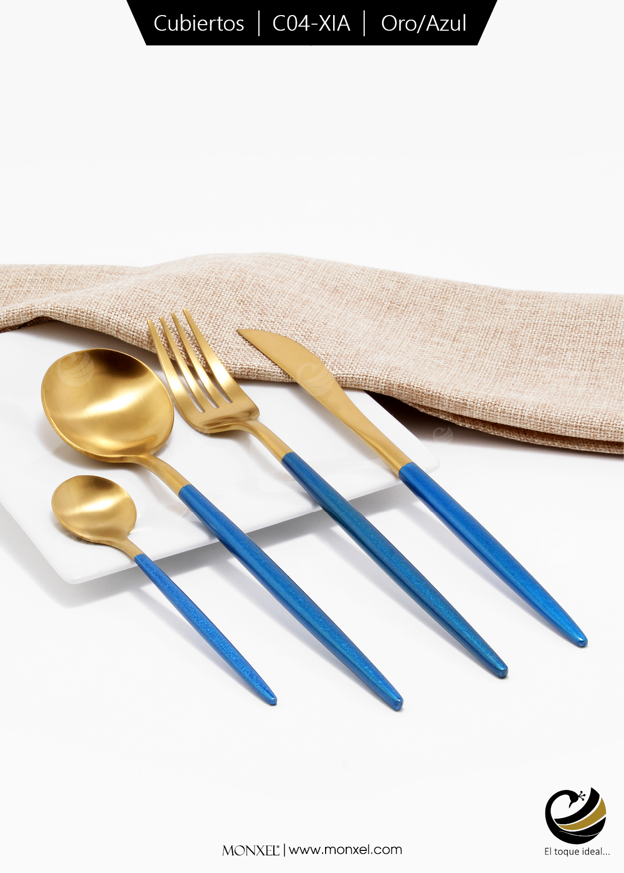 Cubiertos C04-XIA Oro/Azul Set 4pz (Acero Inoxidable)