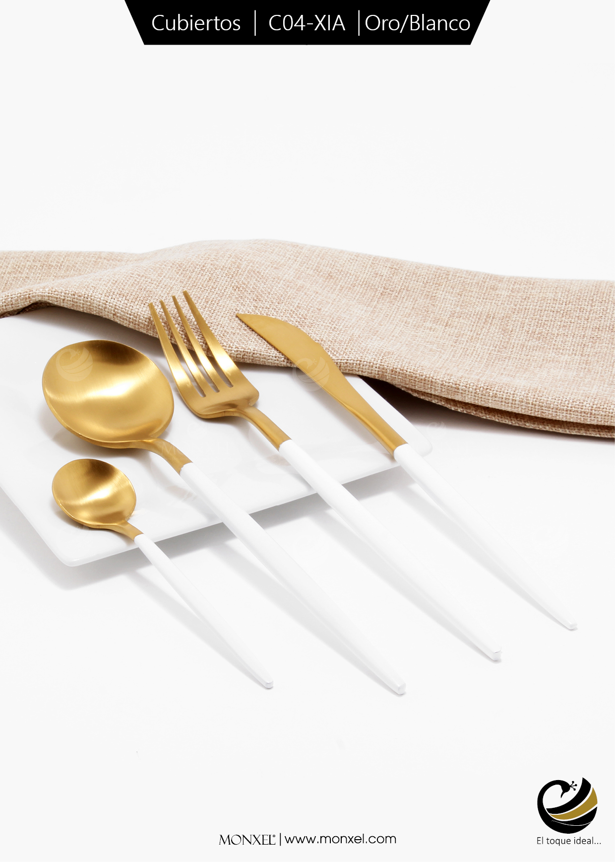 Cubiertos C04-XIA Oro/Blanco Set 4pz (Acero Inoxidable)