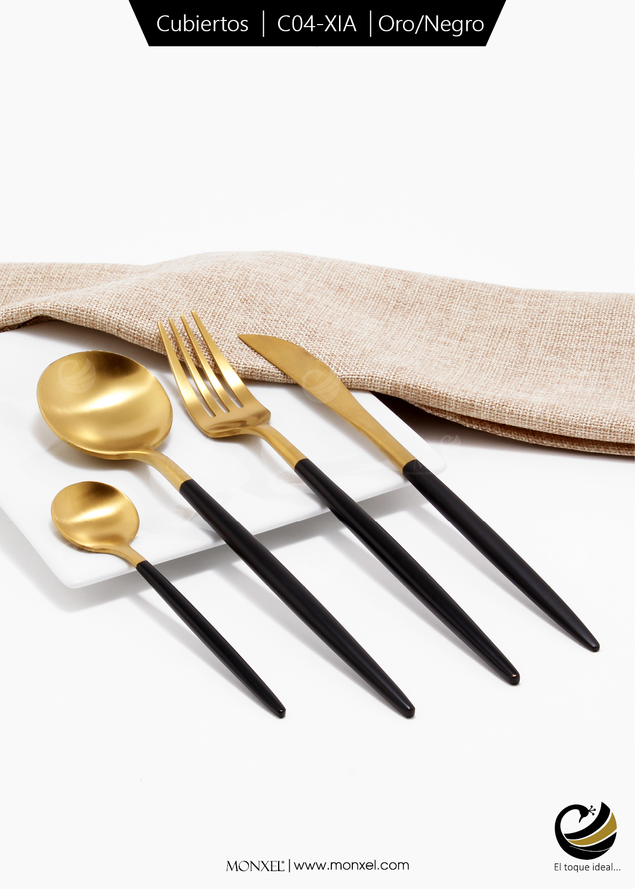 Cubiertos C04-XIA Oro/Negro Set 4pz (Acero Inoxidable)