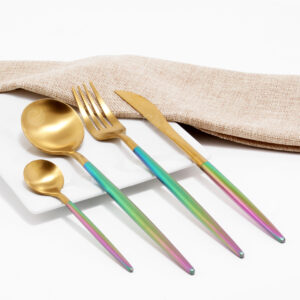 Cubiertos C04-XIA Oro/Tornasol Set 4pz (Acero Inoxidable)