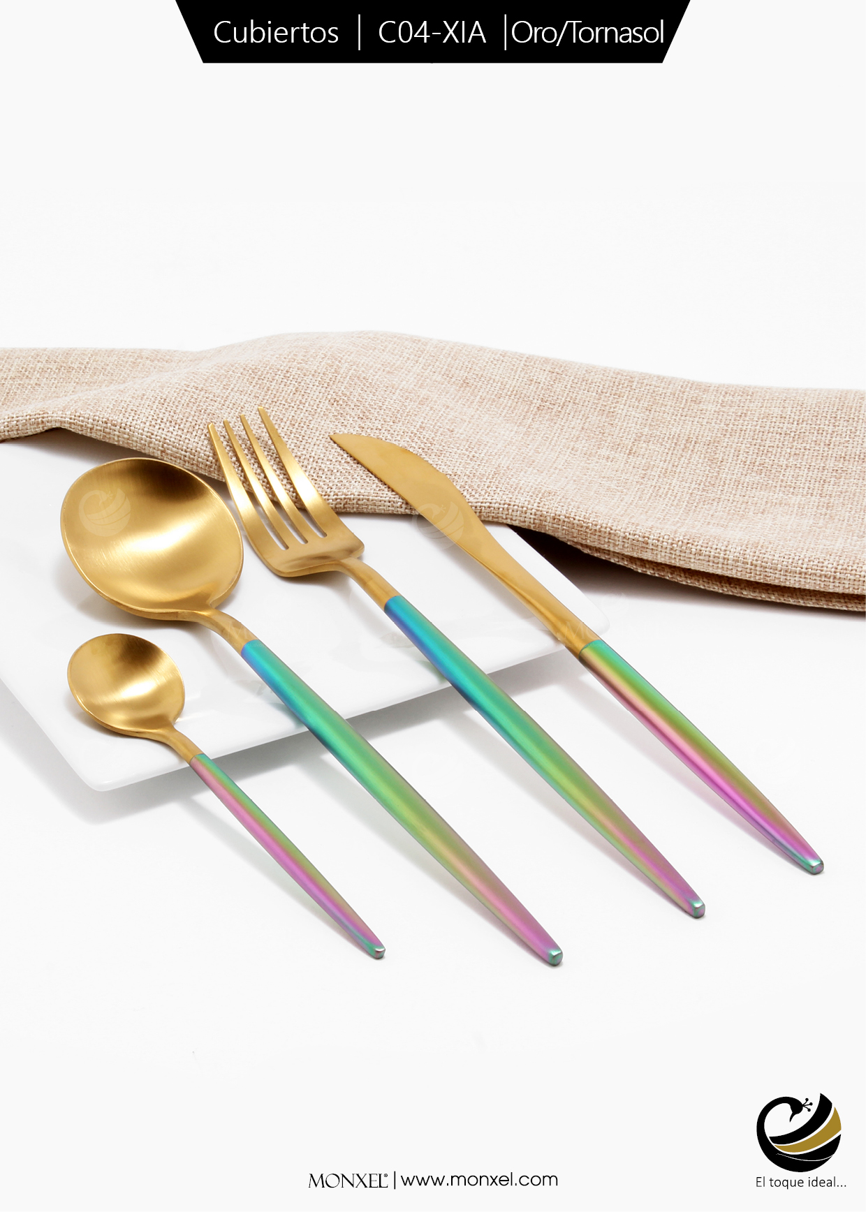 Cubiertos C04-XIA Oro/Tornasol Set 4pz (Acero Inoxidable)