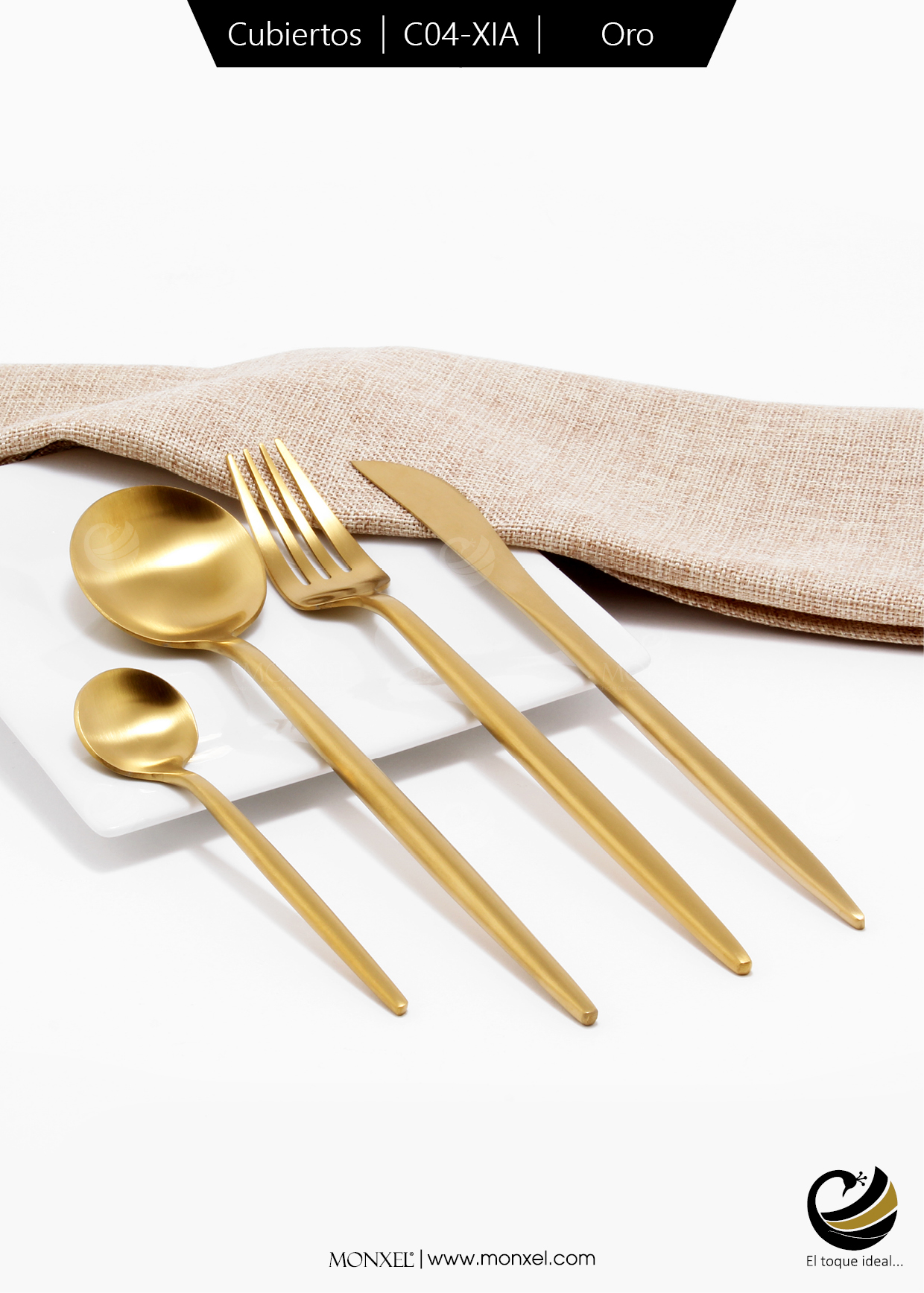 Cubiertos C04-XIA Oro Set 4pz (Acero Inoxidable)
