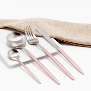 Cubiertos C04-XIA Plata/Rosa Set 4pz (Acero Inoxidable)