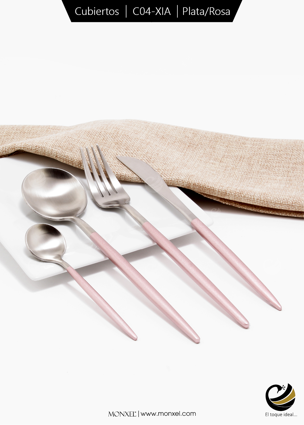 Cubiertos C04-XIA Plata/Rosa Set 4pz (Acero Inoxidable)