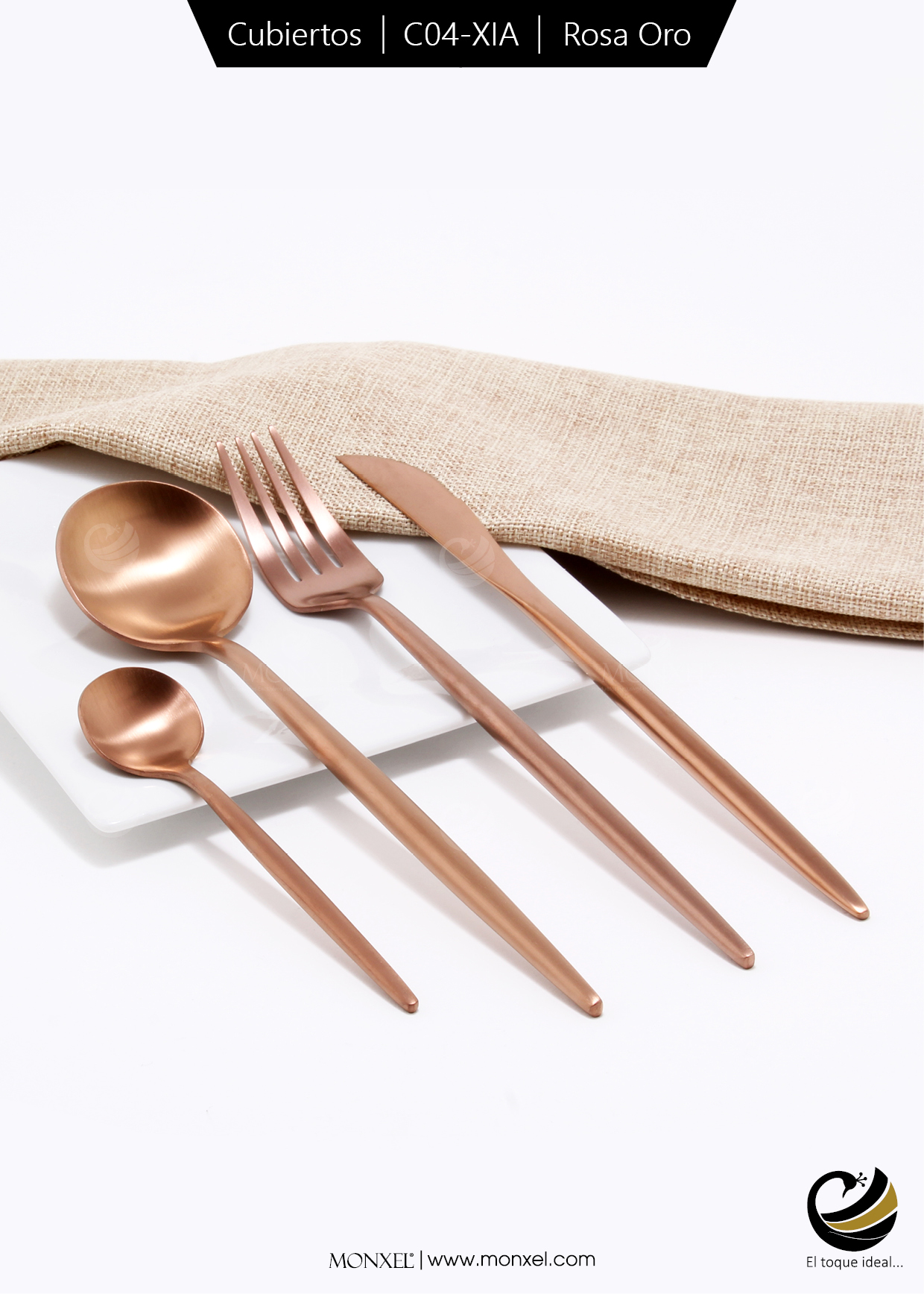 Cubiertos C04-XIA Rosa Oro Set 4pz (Acero Inoxidable)