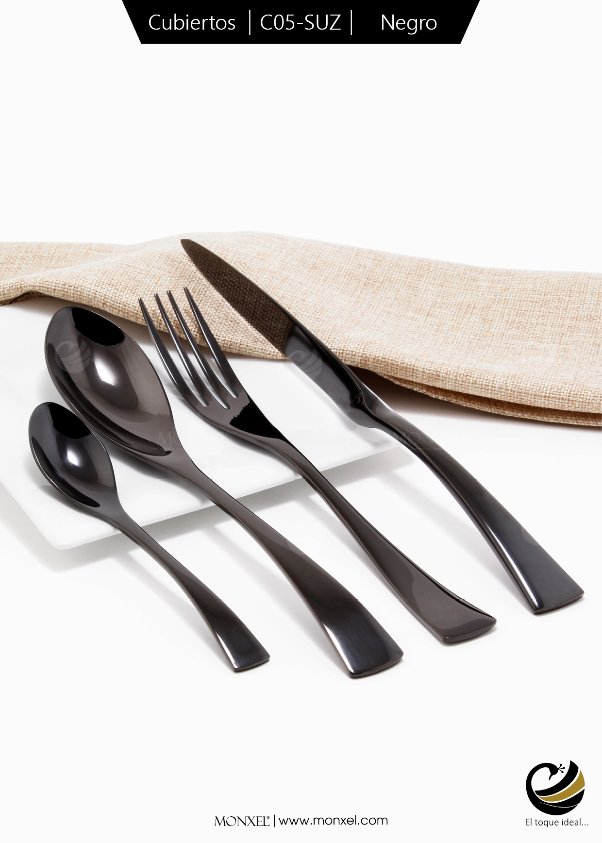 Cubiertos C05-SUZ Negro Set 4pz (Acero Inoxidable)