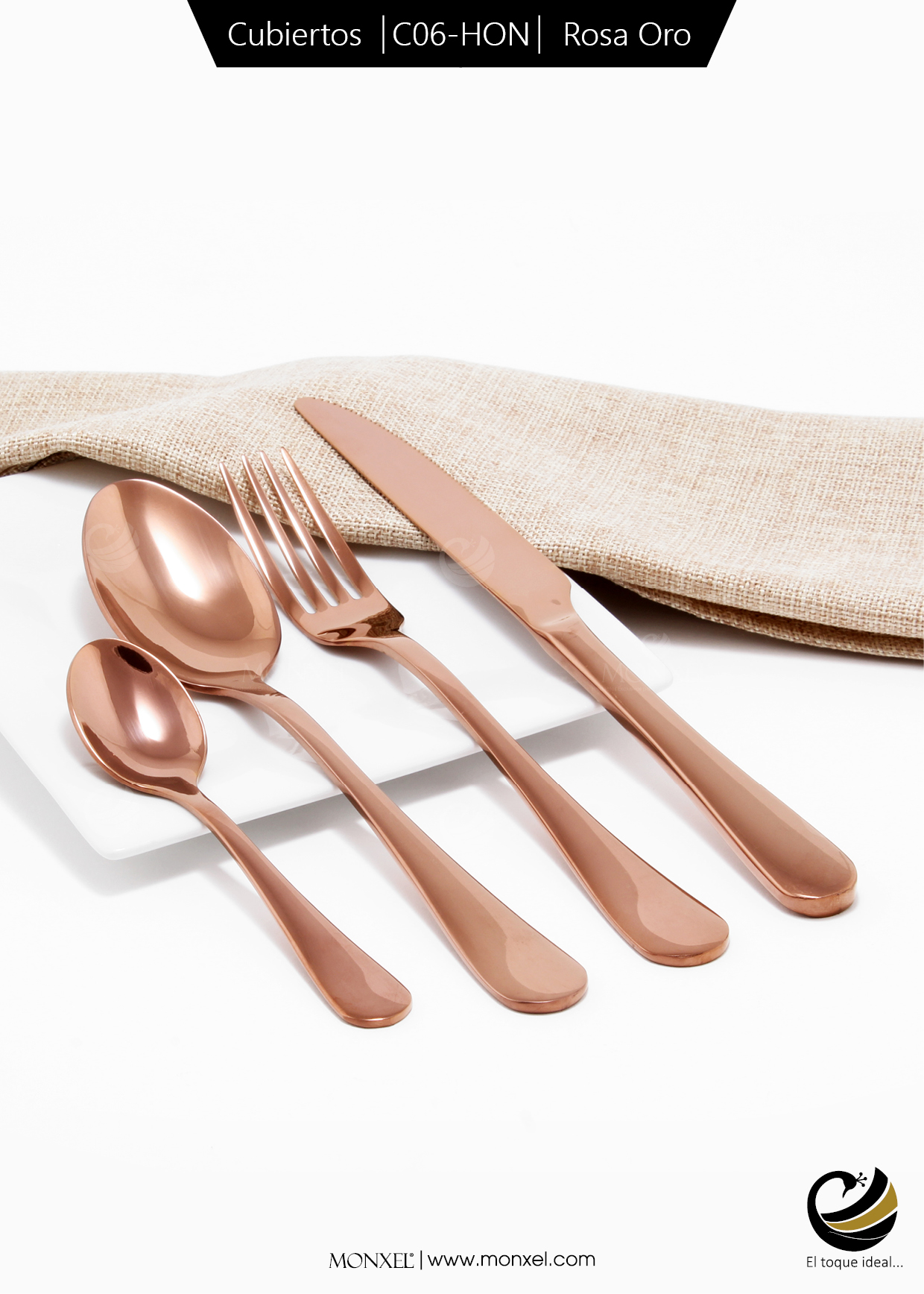 Cubiertos C06-HON Rosa Oro Set 4pz (Acero Inoxidable)