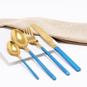 Cubiertos C07-DAT Oro/Azul Set 4pz (Acero Inoxidable)
