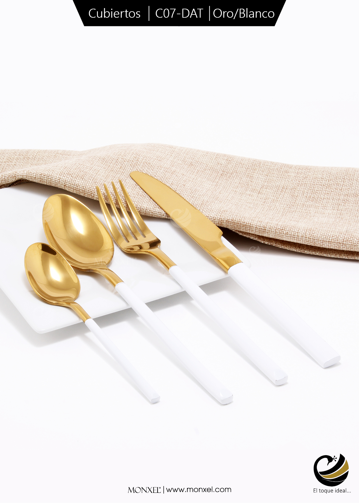 Cubiertos C07-DAT Oro/Blanco Set 4pz (Acero Inoxidable)