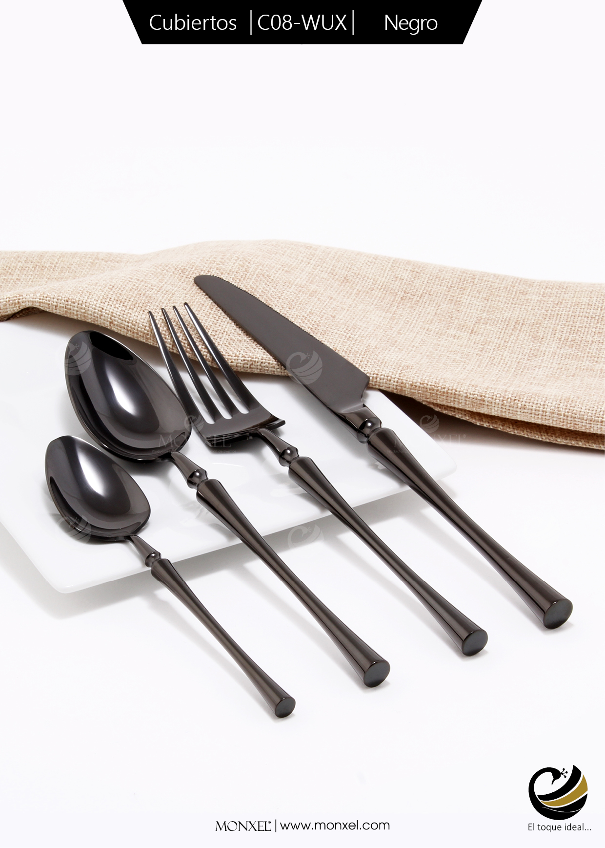 Cubiertos C08-WUX Negro Set 4pz (Acero Inoxidable)