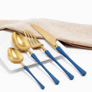 Cubiertos C08-WUX Oro/Azul Set 4pz (Acero Inoxidable)
