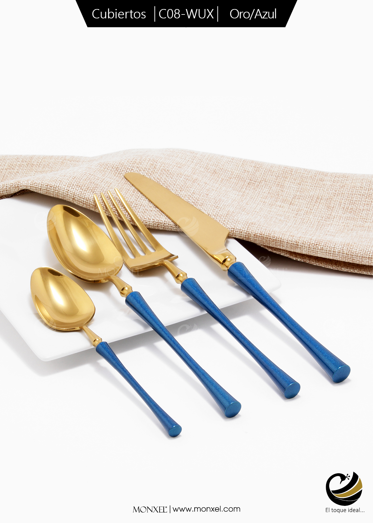 Cubiertos C08-WUX Oro/Azul Set 4pz (Acero Inoxidable)
