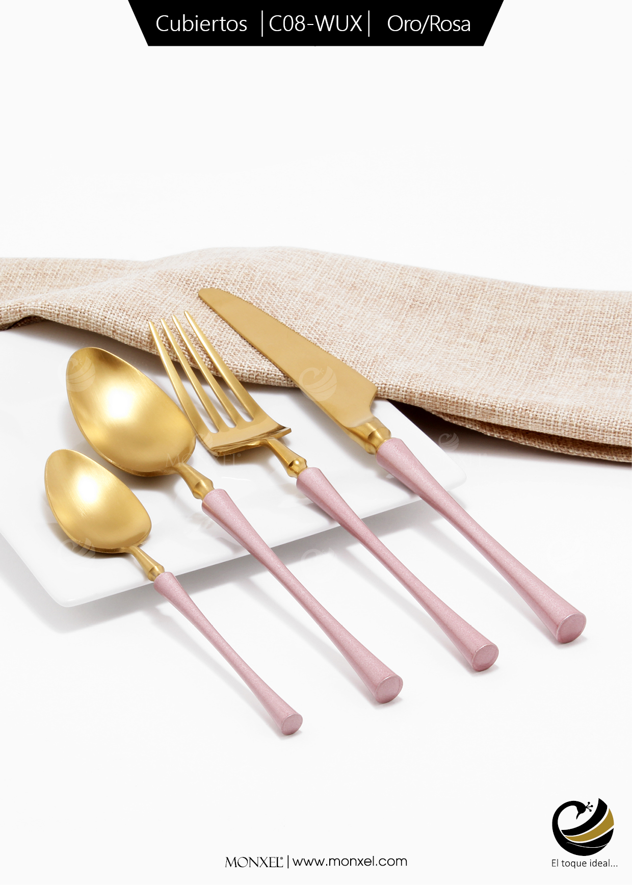 Cubiertos C08-WUX Oro/Rosa Set 4pz (Acero Inoxidable)