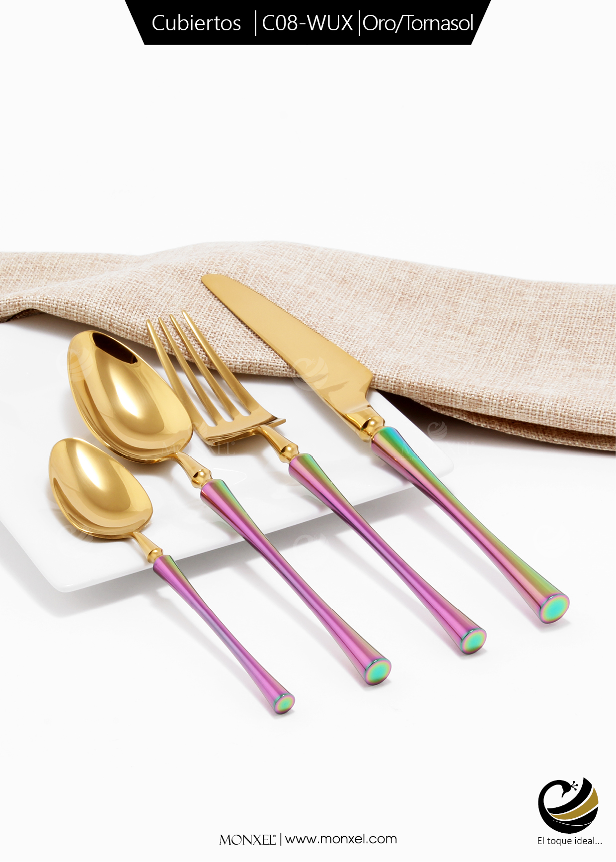 Cubiertos C08-WUX Oro/Tornasol Set 4pz (Acero Inoxidable)