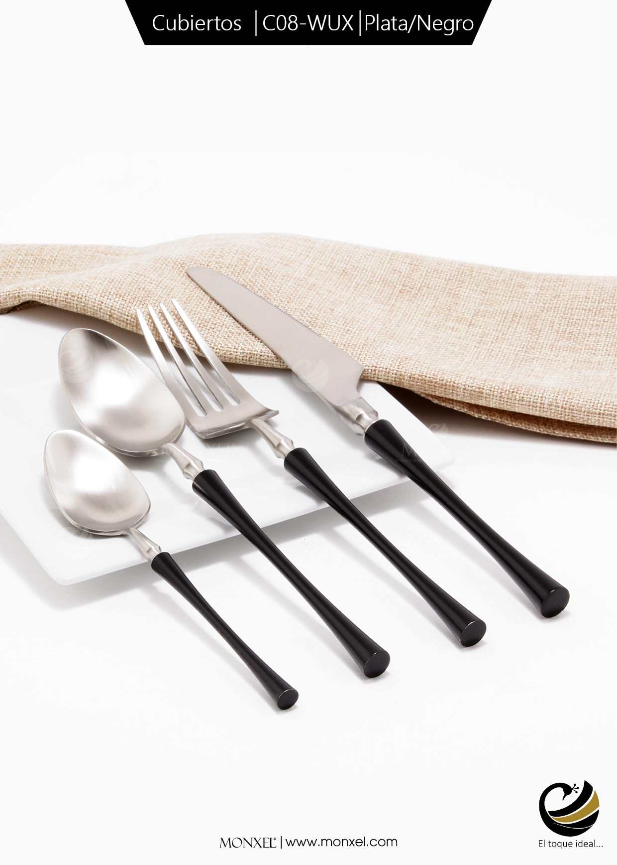 Cubiertos C08-WUX Plata/Negro Set 4pz (Acero Inoxidable)
