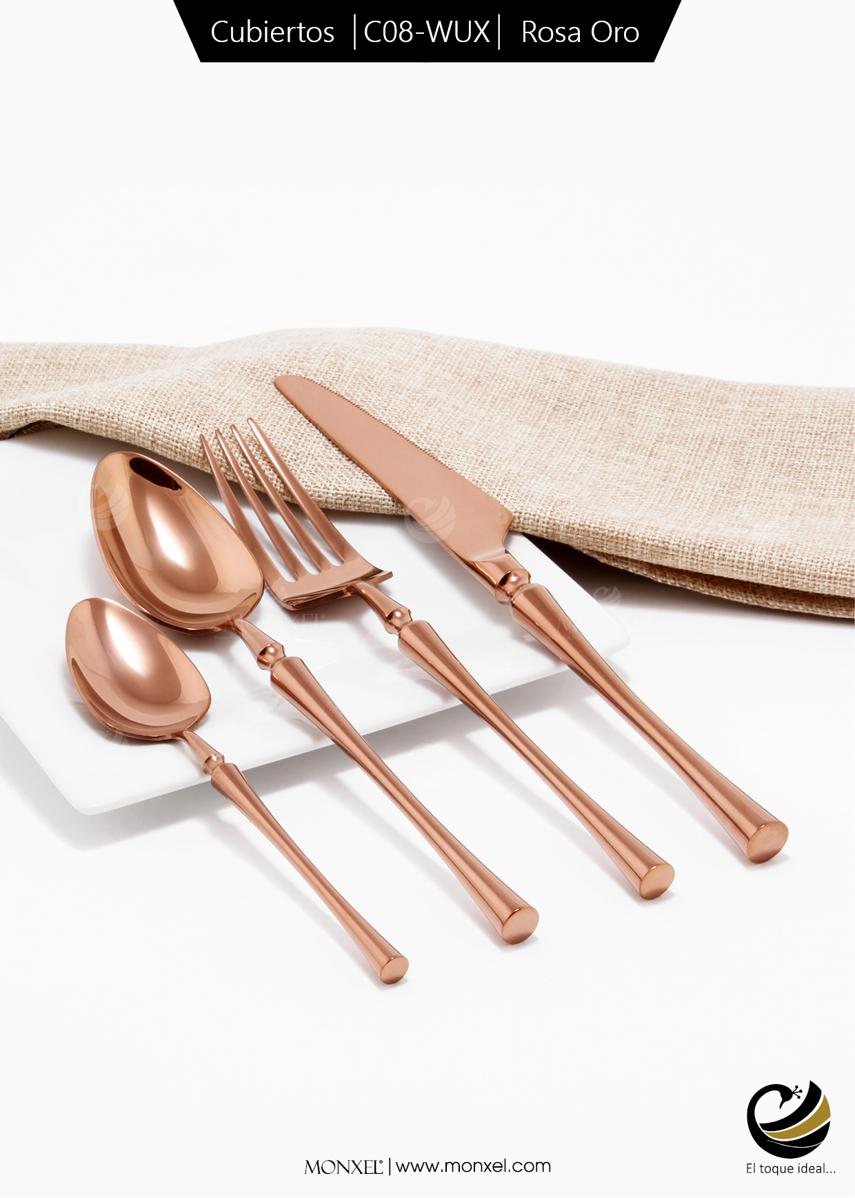 Cubiertos C08-WUX Rosa Oro Set 4pz (Acero Inoxidable)
