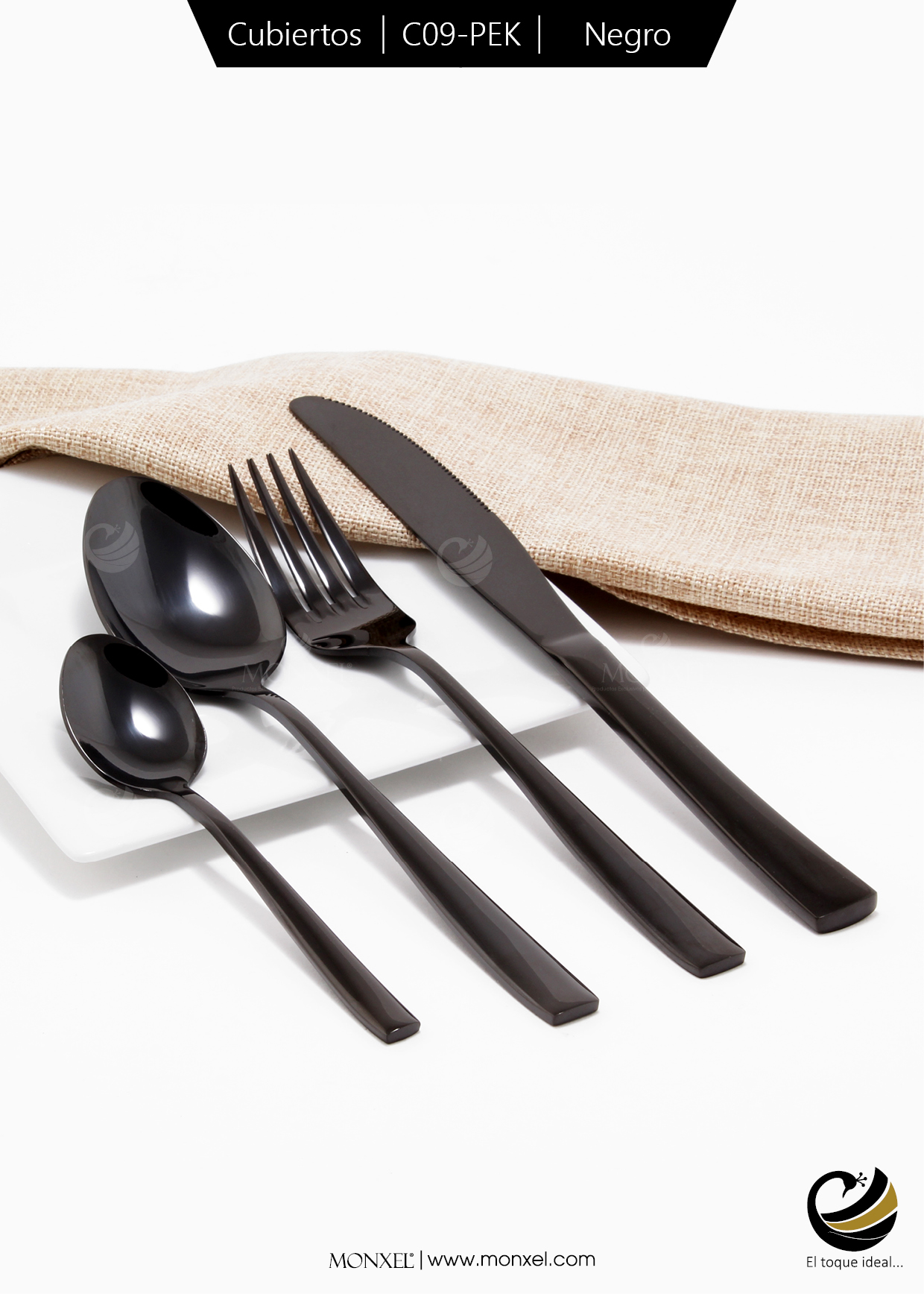 Cubiertos C09-PEK Negro Set 4pz (Acero Inoxidable)